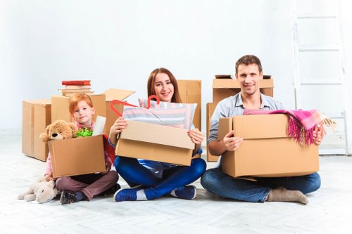 Packed office equipment prepared for relocation in Maida Vale