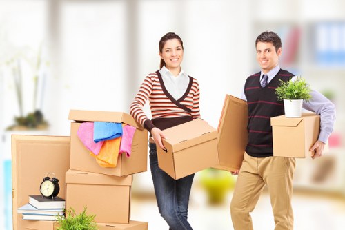 Packed boxes and furniture prepared for transport