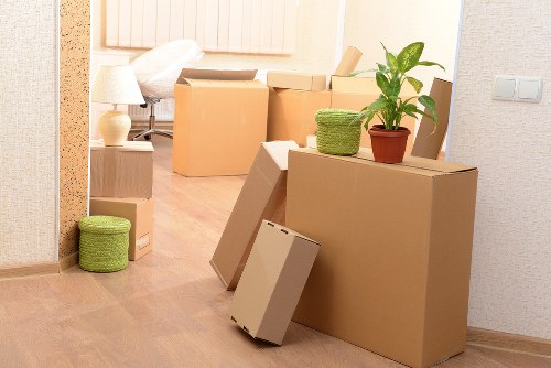Packed household items ready for transport from a Maida Vale property